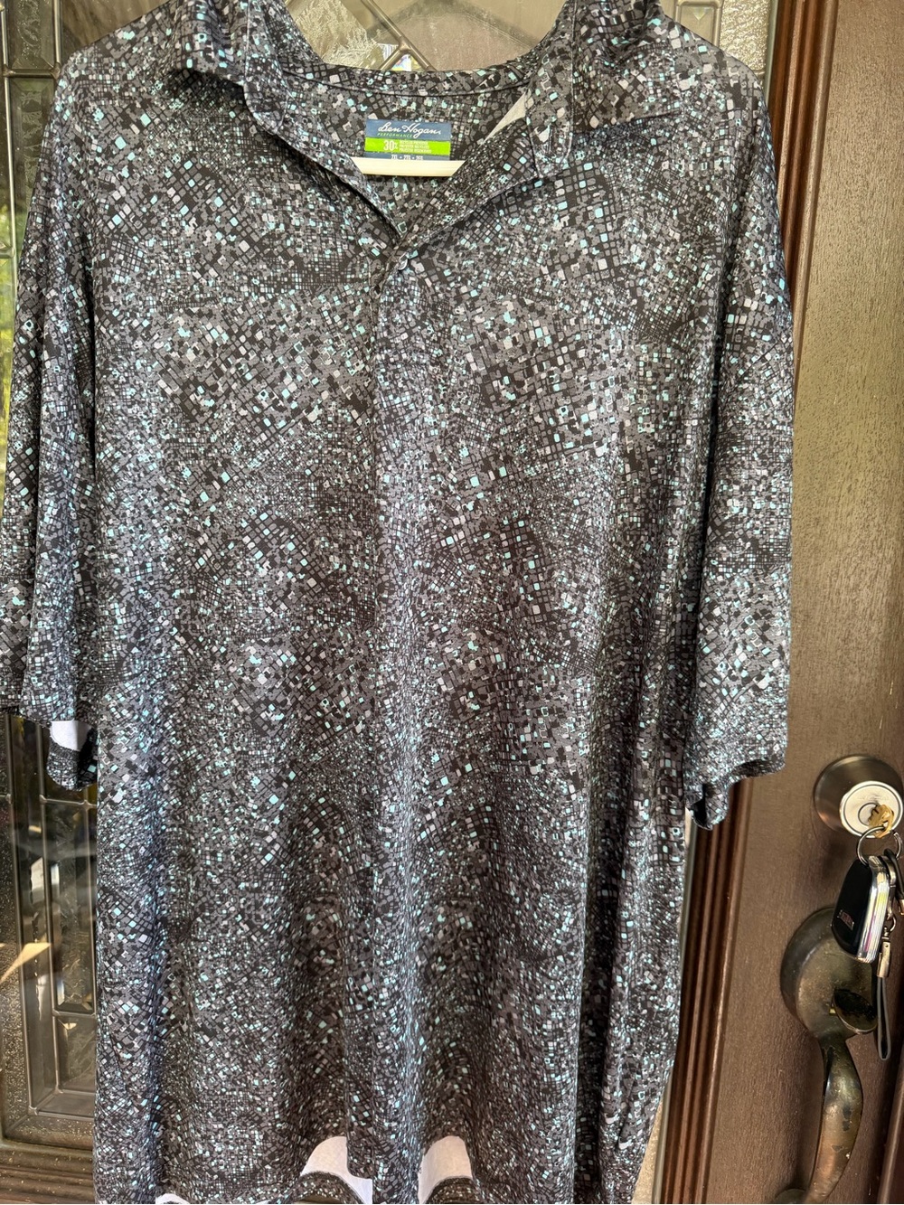 Hogan Men's Black Polo with Light Blue Geo Speckle